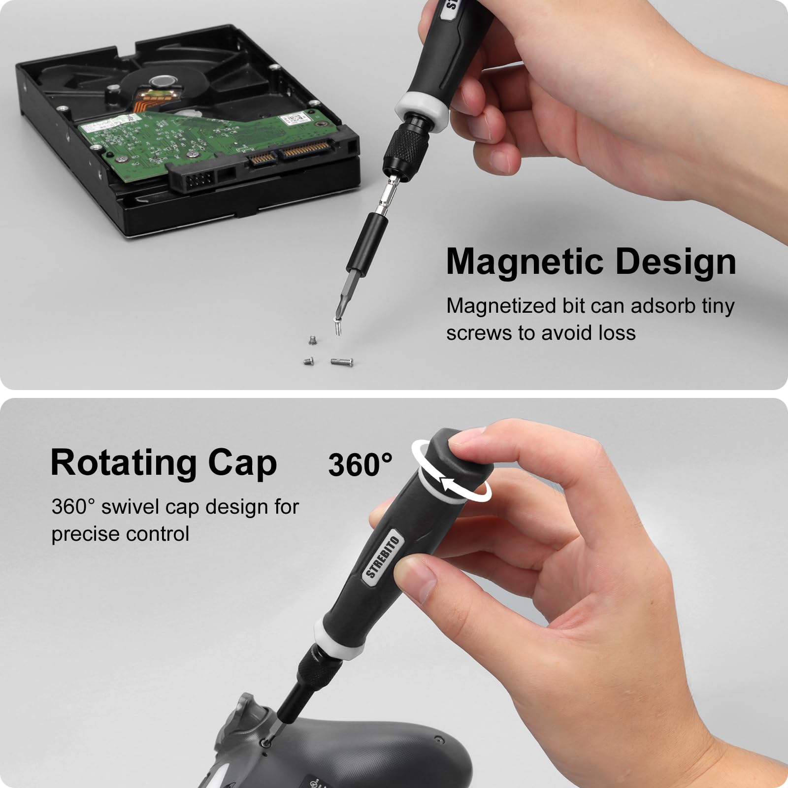STREBITO magnetic pickup bit helps recover dropped screws.
