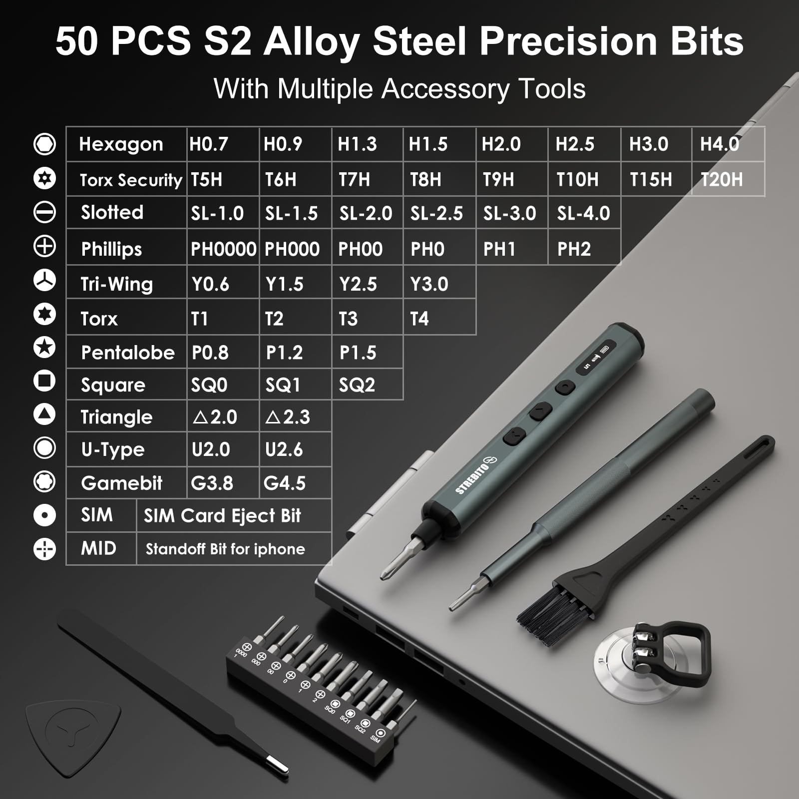 STREBITO 50-bit set includes varied bits for multiple devices.