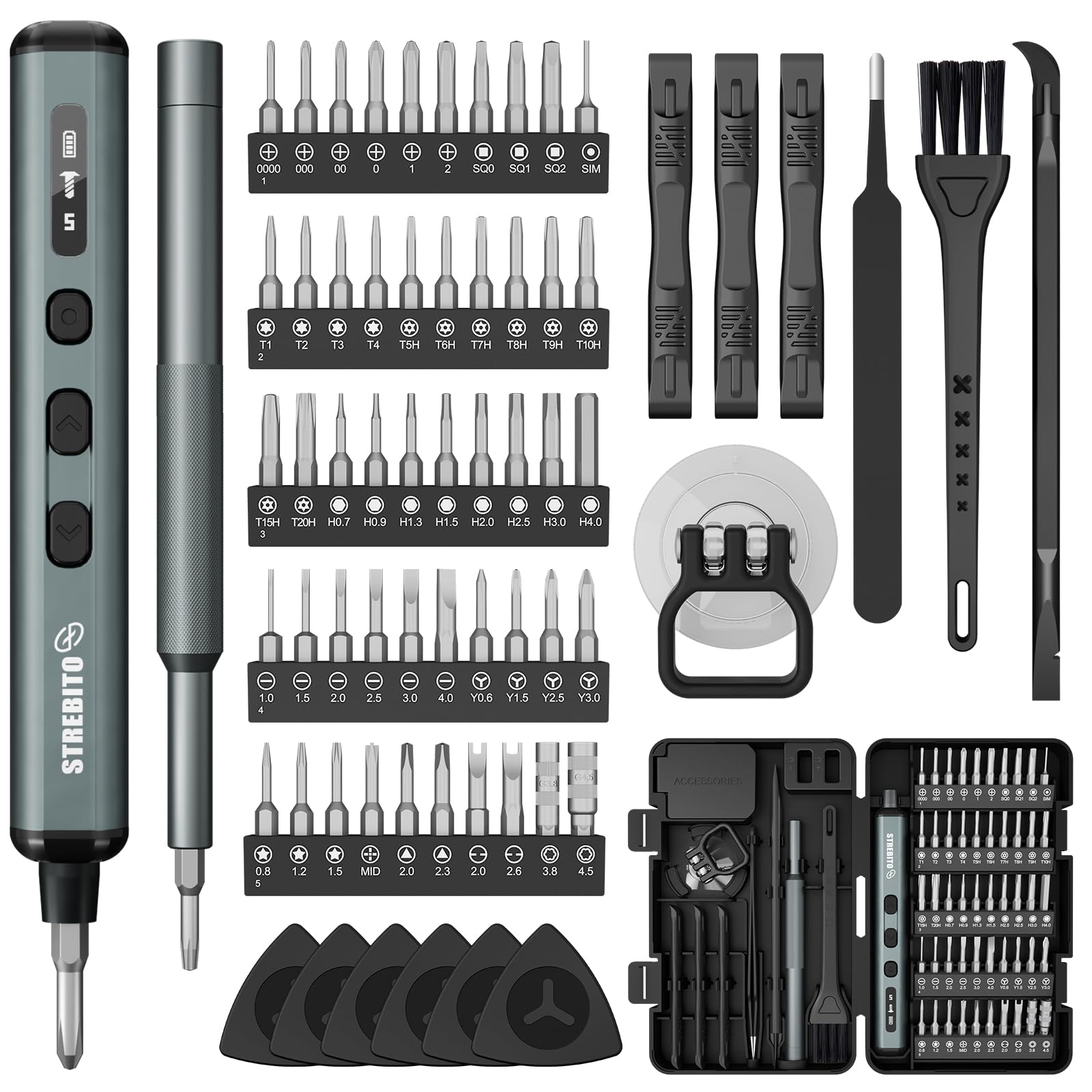 STREBITO mini screwdriver overview for electronics repair, versatile 67-in-1 kit.