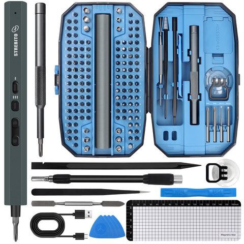 STREBITO mini electric screwdriver in compact design for tight electronics work.