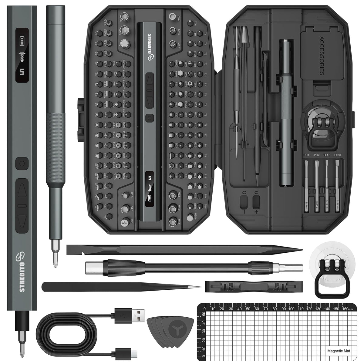 STREBITO mini electric screwdriver with torque settings helps protect delicate electronics.
