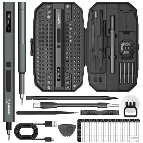 STREBITO mini electric screwdriver with torque settings helps protect delicate electronics.