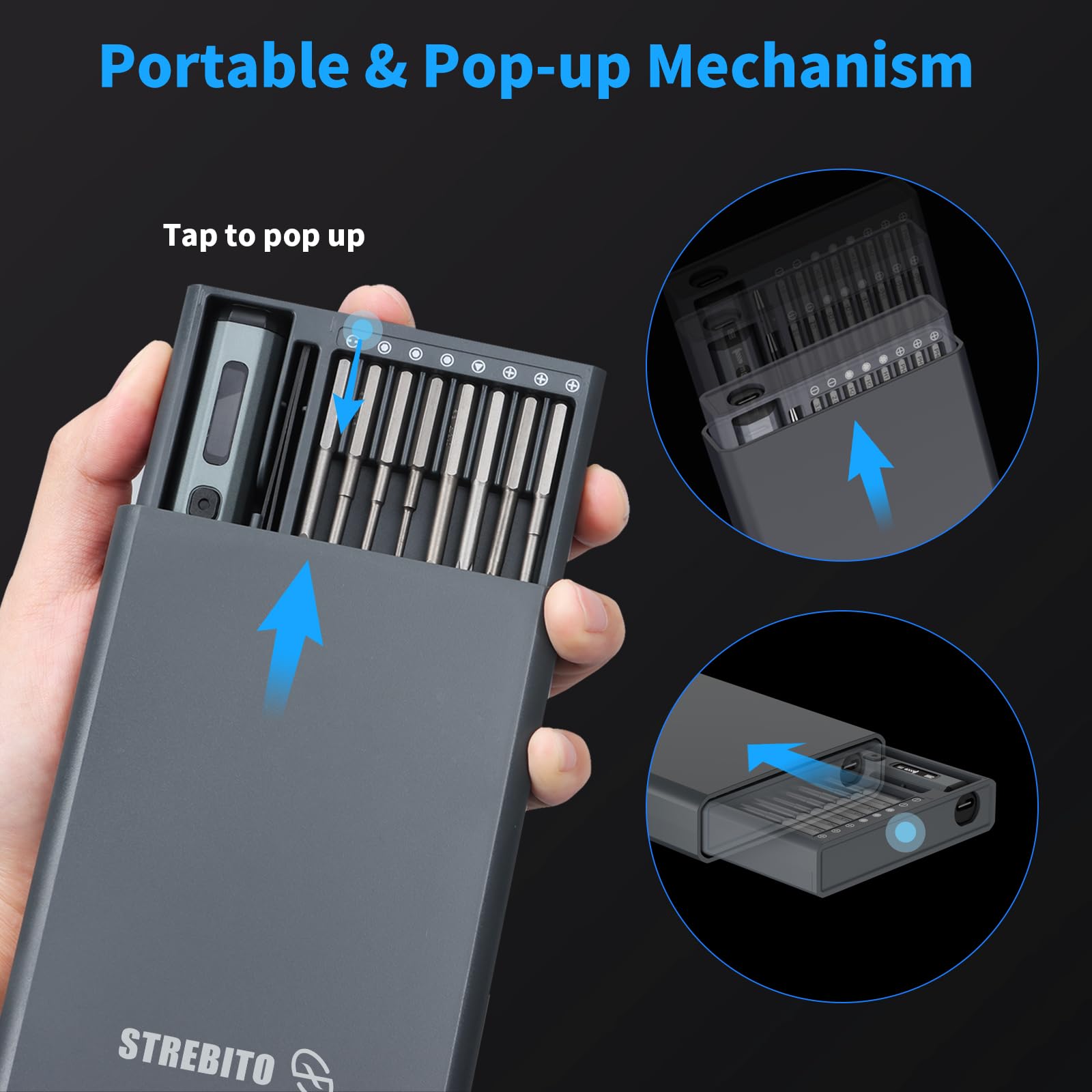 STREBITO upgraded torque levels support precise tiny screwwork