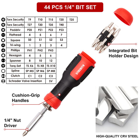 STREBITO multi-bit nut driver with integrated holder for on-the-go versatility.