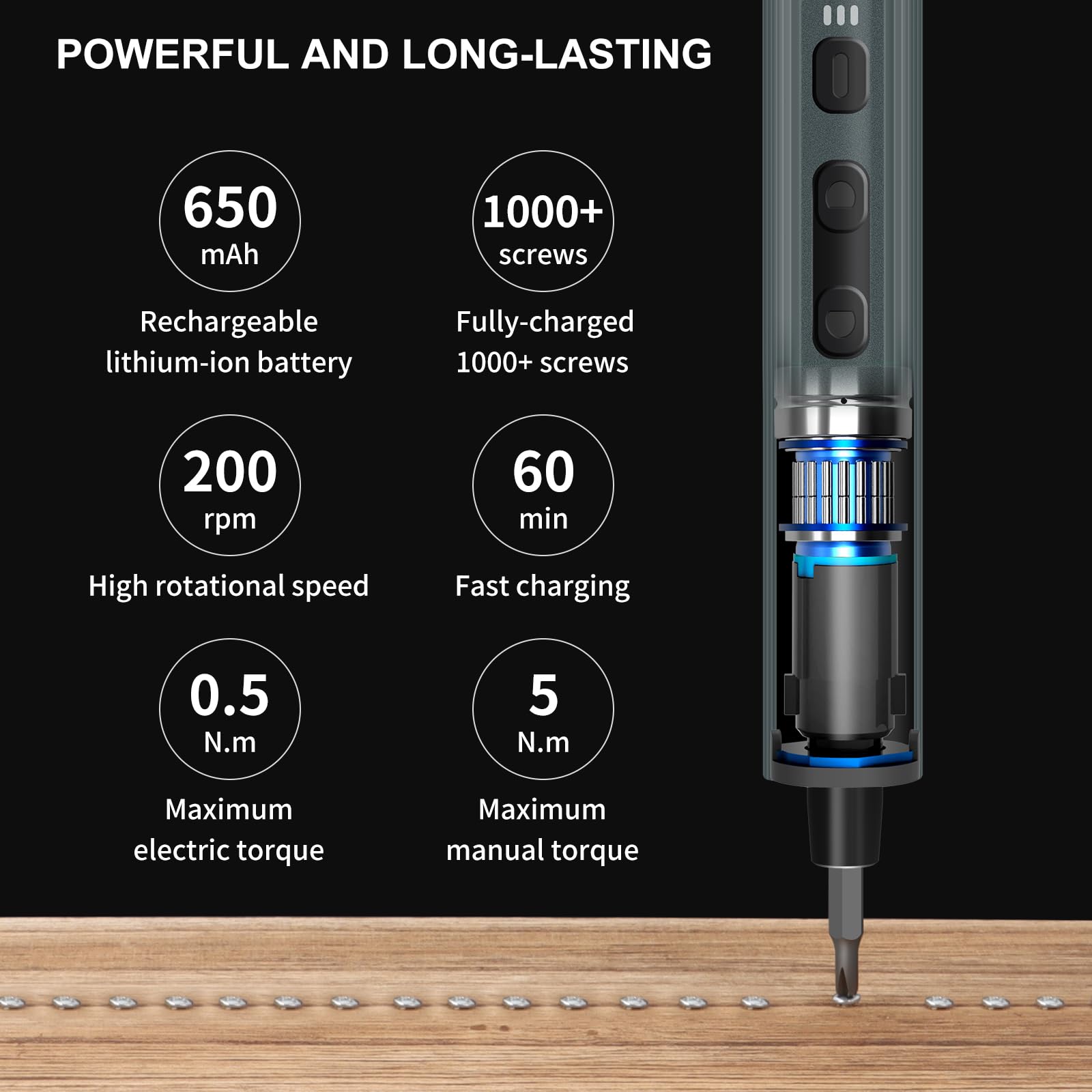 STREBITO pen-style cordless screwdriver in hand for comfortable operation