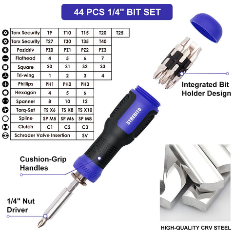 STREBITO 4mm bits variety; versatile electronics repair toolkit for phones and laptops.