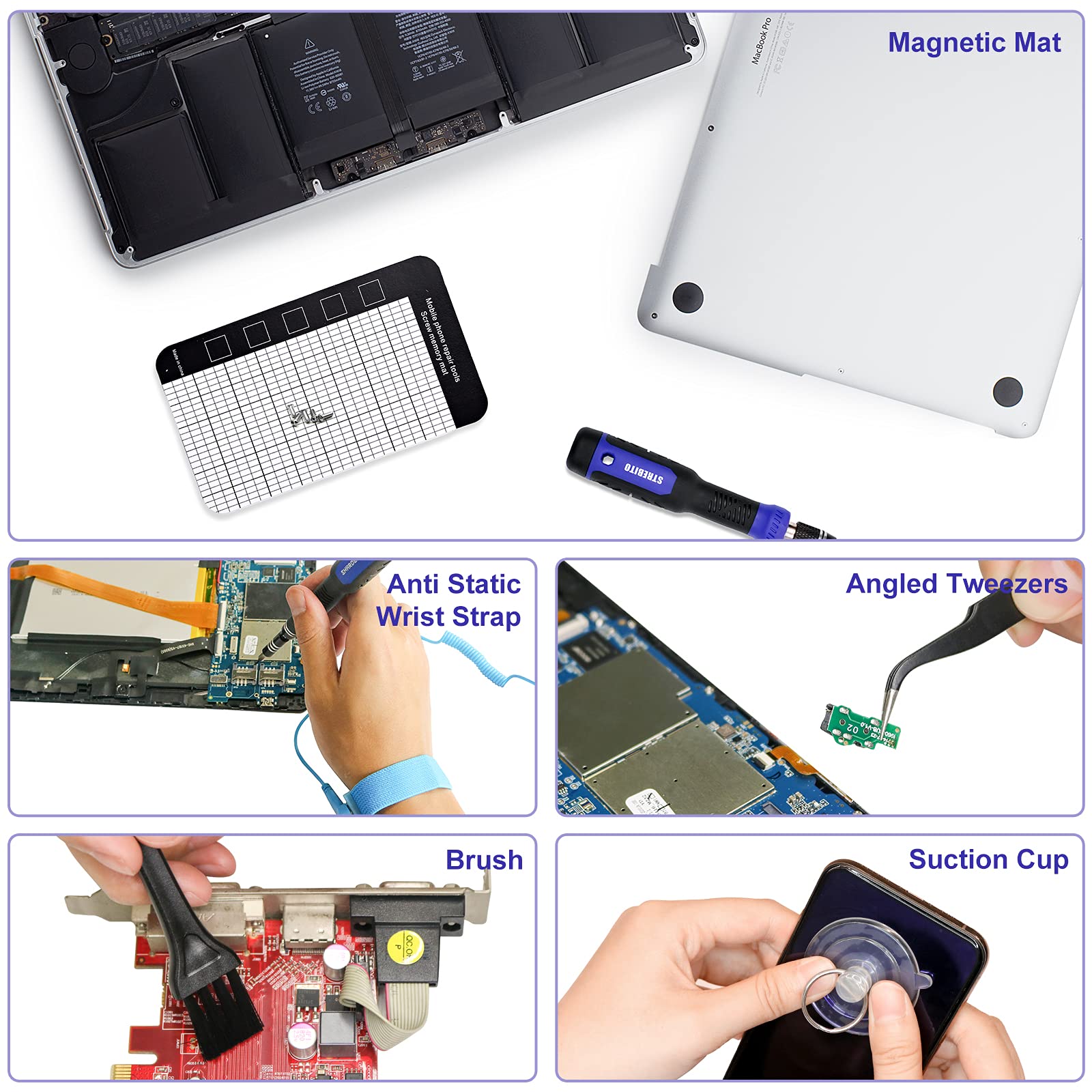 STREBITO magnetic mat; keeps screws organized and prevents losing small parts.