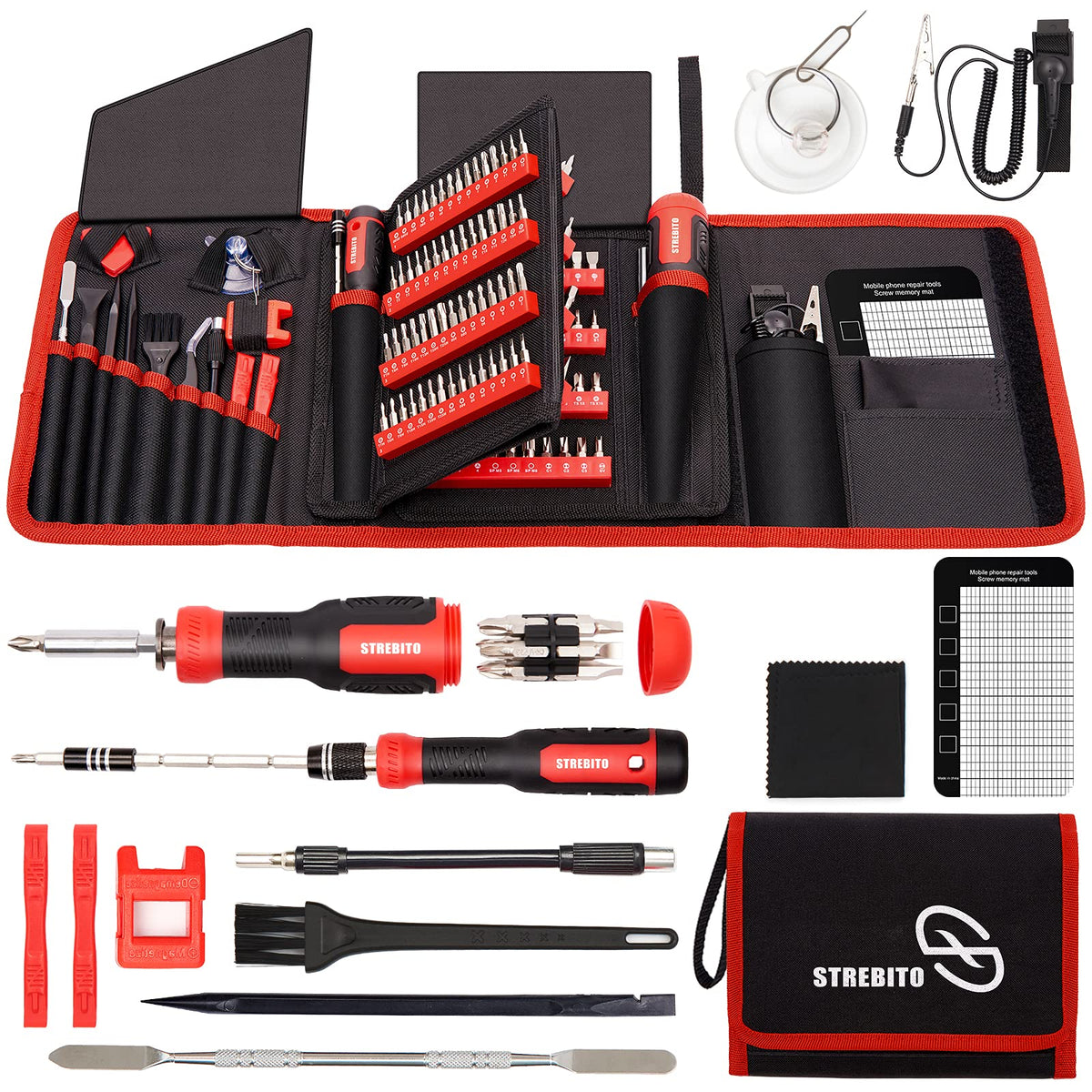 STREBITO precision screwdriver set showing the 191-piece kit for electronics repair.