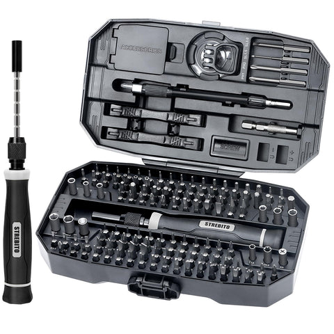 STREBITO precision screwdriver set in sturdy case for electronics repair.