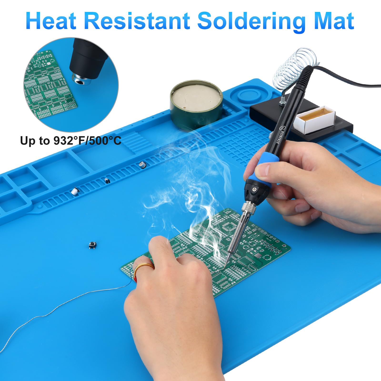STREBITO soldering mat accessory zones keep tools within easy reach