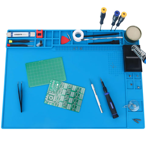 STREBITO soldering mat large top view shows organized work zones for fast soldering