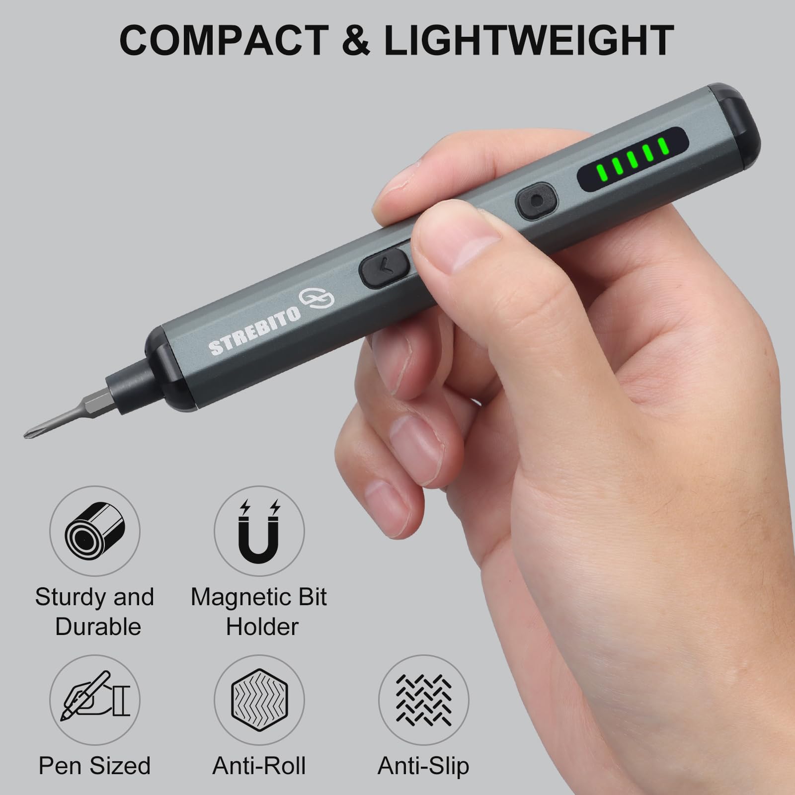 STREBITO USB-C charging delivers fast, convenient recharging on the go.