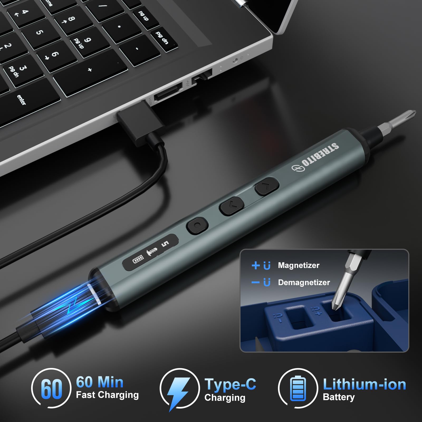 STREBITO screwdriver in action repairing a PC and laptop