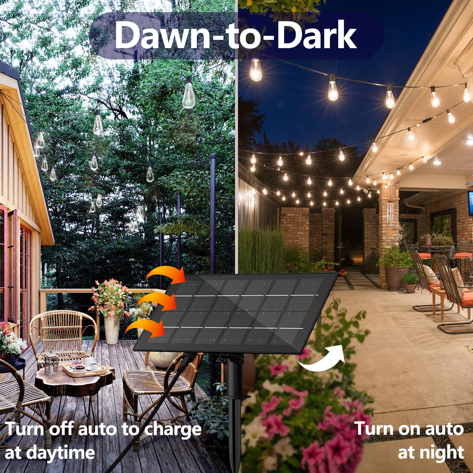 Stright warm-white Edison bulbs create a cozy outdoor glow.