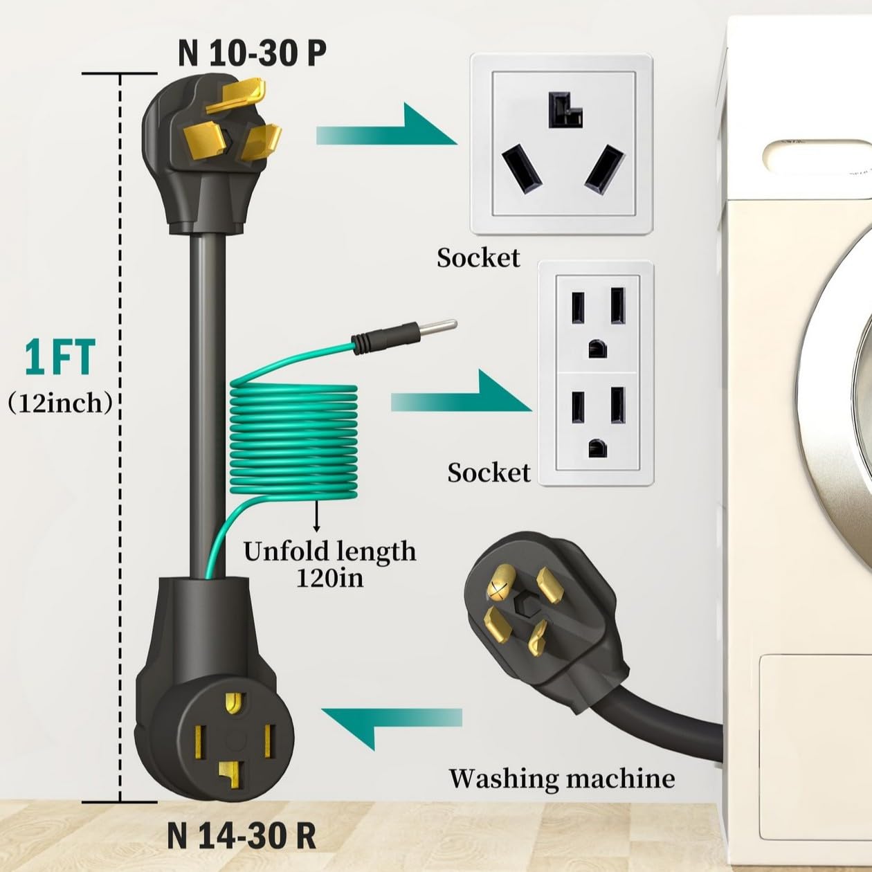 Strightinc NEMA 10-30P three-prong dryer plug for compatibility