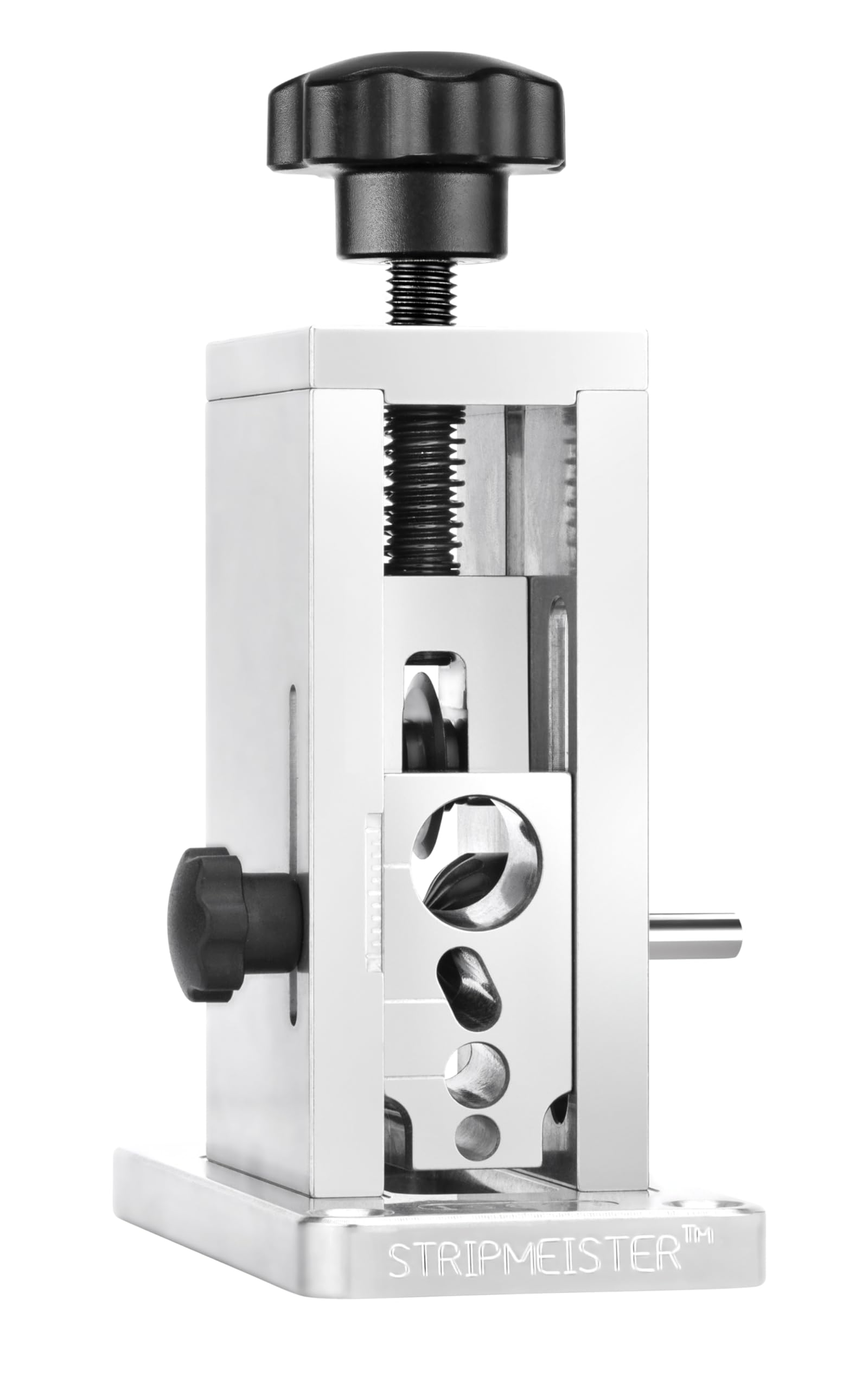 StripMeister Original drill-powered stripper front view shows compact, portable design for on-site tasks.