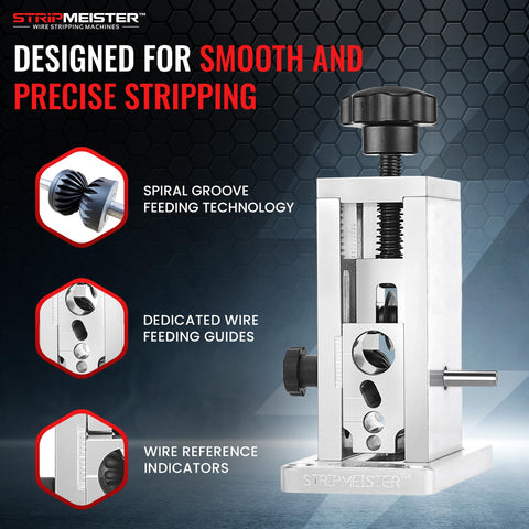 StripMeister Original wire-range illustration shows 1/8 to 3/4 inch compatibility.