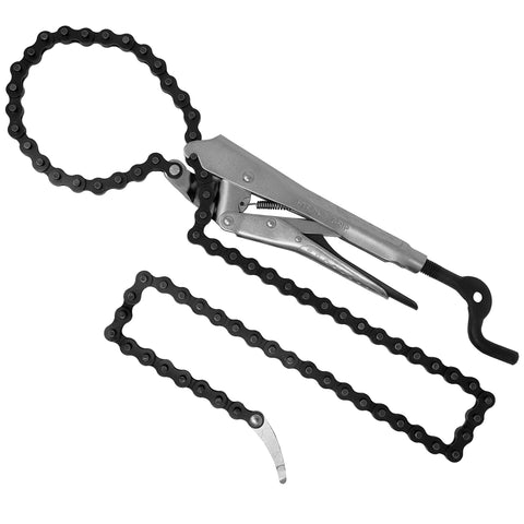 Strong Hand Tools locking chain pliers with closed jaws for secure positioning.