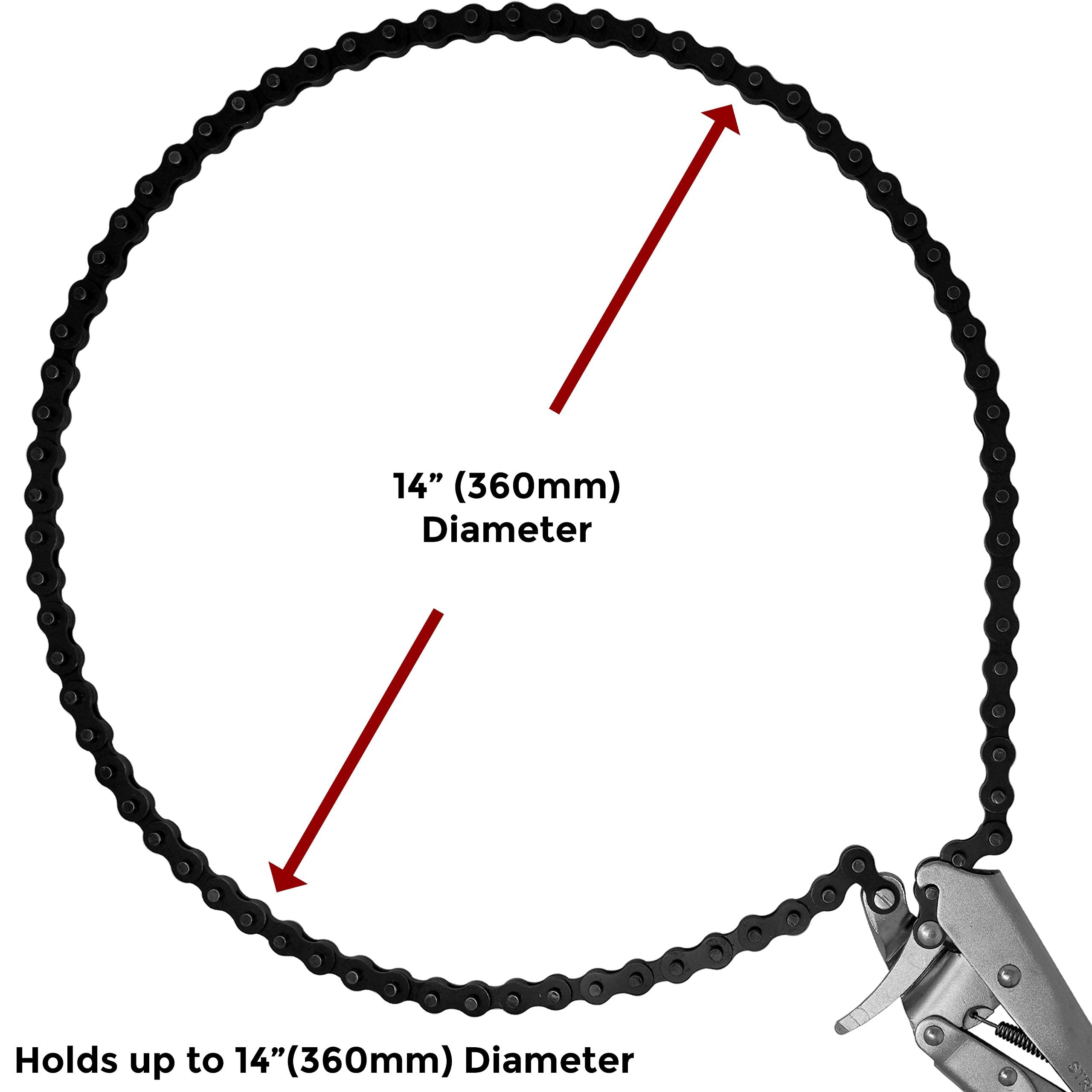 Strong Hand Tools locking chain pliers crank handle enabling rapid jaw opening and pressure adjustment.