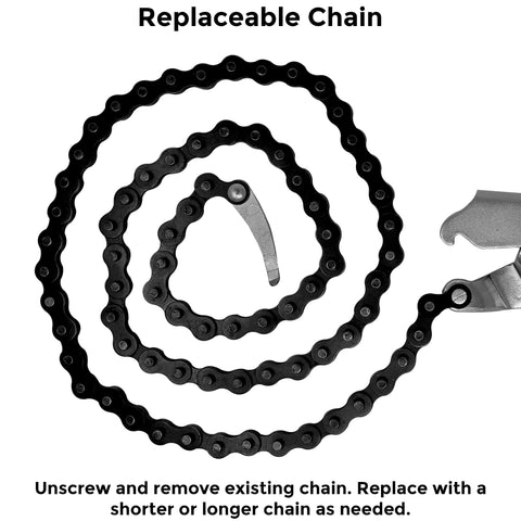 Strong Hand Tools locking chain pliers securing pipes during maintenance work.