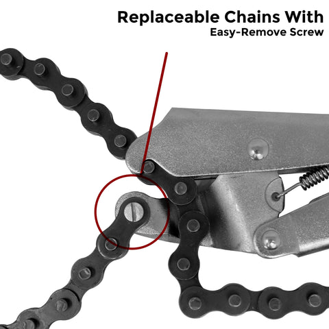 Strong Hand Tools locking chain pliers quick release trigger for fast setup.