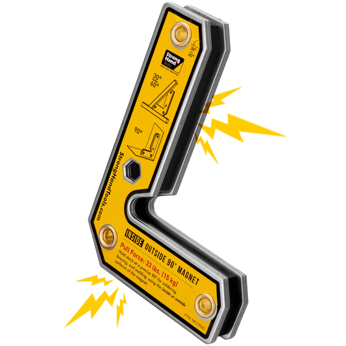 Strong Hand Tools MLD600 90-degree magnetic square aiding precise alignment in metalwork.