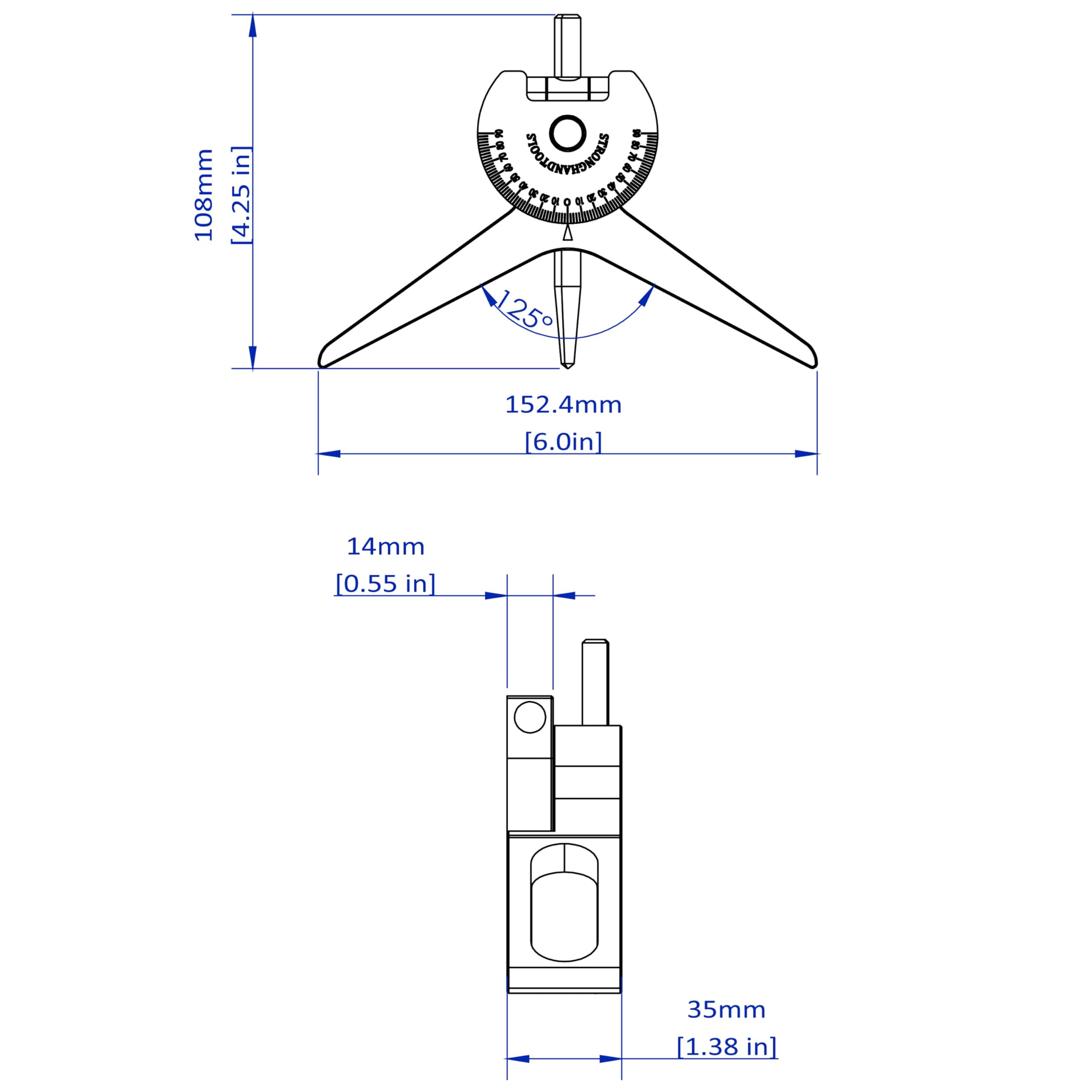 MPCH250 360-degree dial with vial ensures level accuracy.