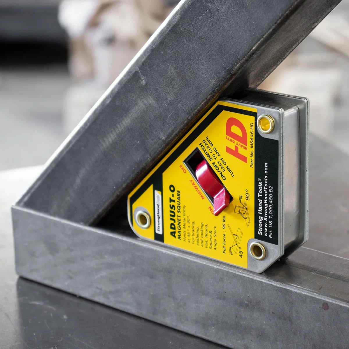 Dimensions of MSA46-HD magnet square: 4-3/8 by 3-3/4 by 1-1/8 inch