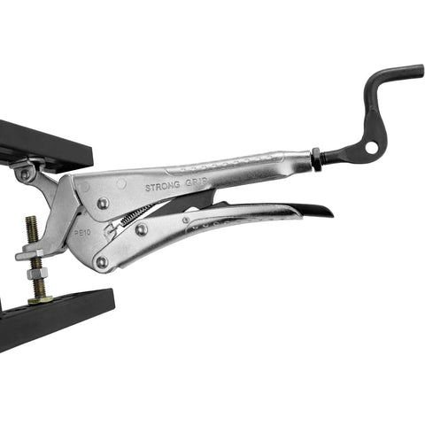 Bottom adjustable magnetic v-pad keeps pliers in place during work.