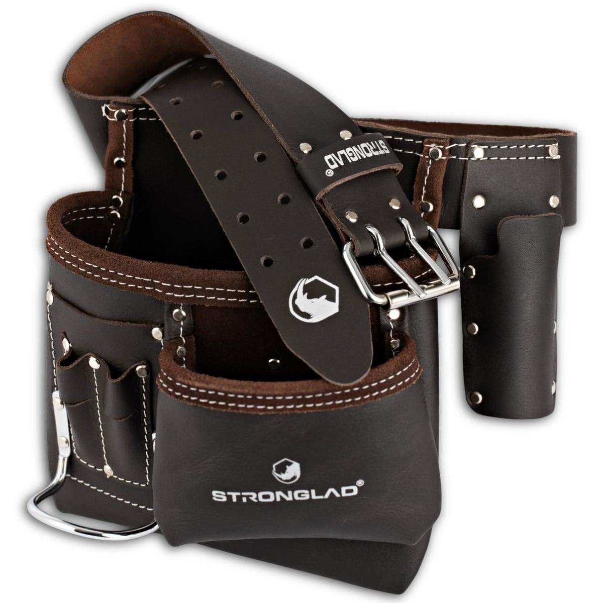 STRONGLAD leather tool belt with 6 pockets for quick tool access