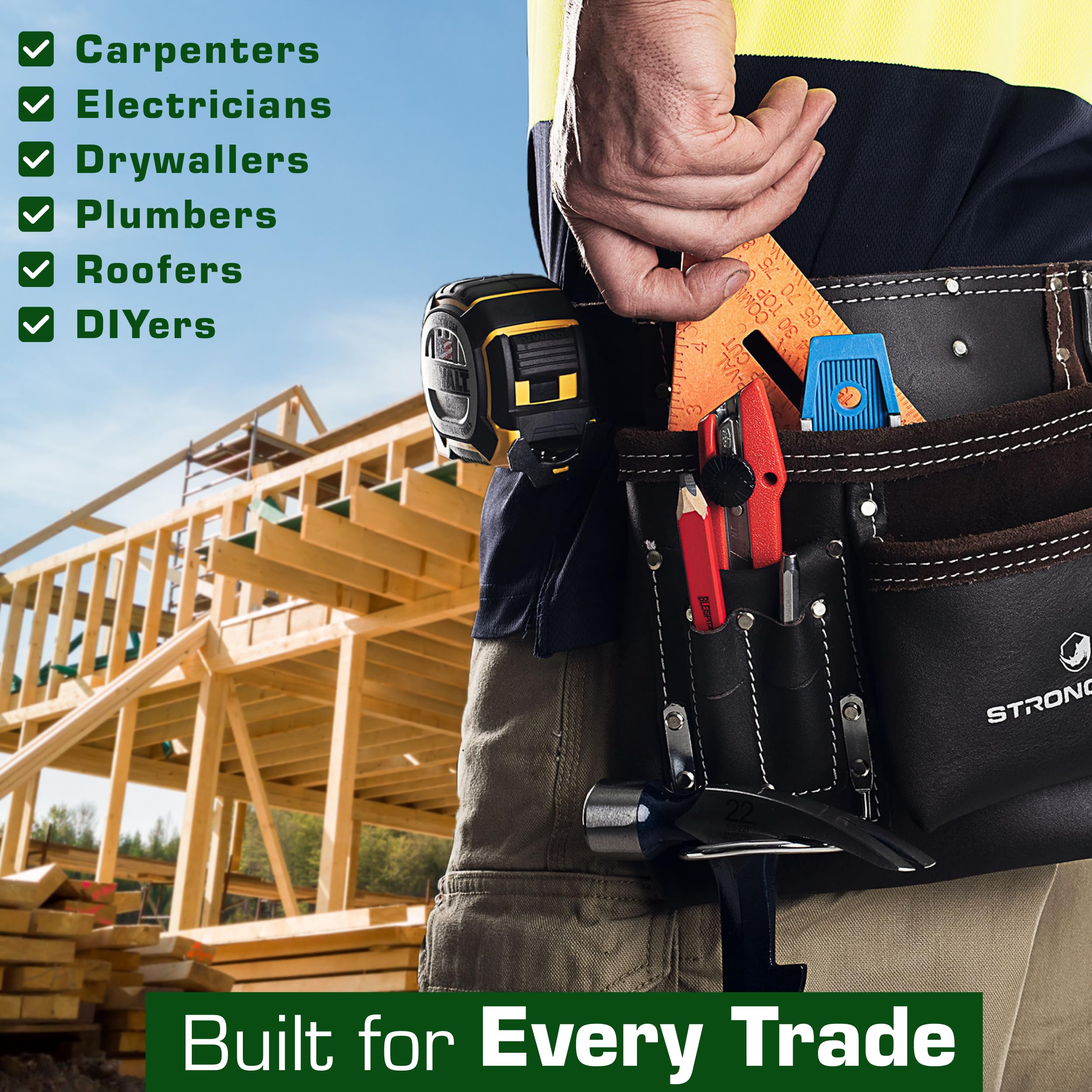 STRONGLAD oil-tanned leather pouch keeps tools organized and within reach