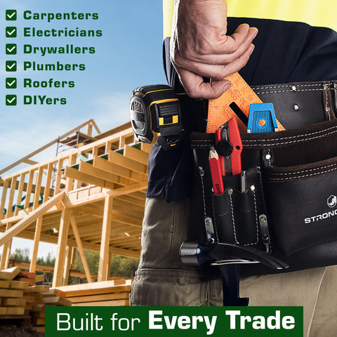STRONGLAD oil-tanned leather pouch keeps tools organized and within reach