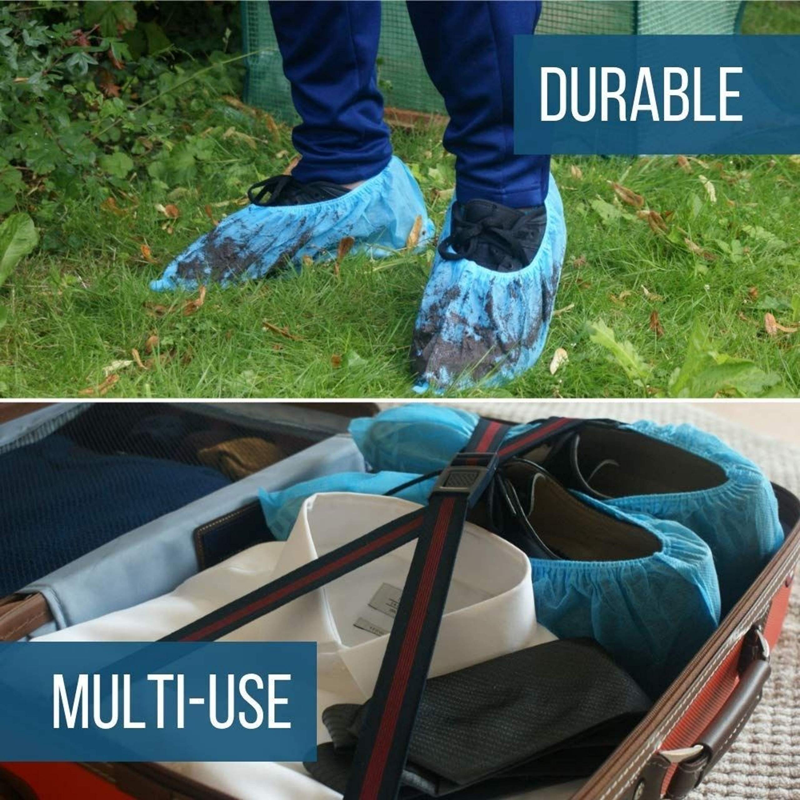 Strongman Tools elasticized shoe covers fit most shoe sizes for versatile use.