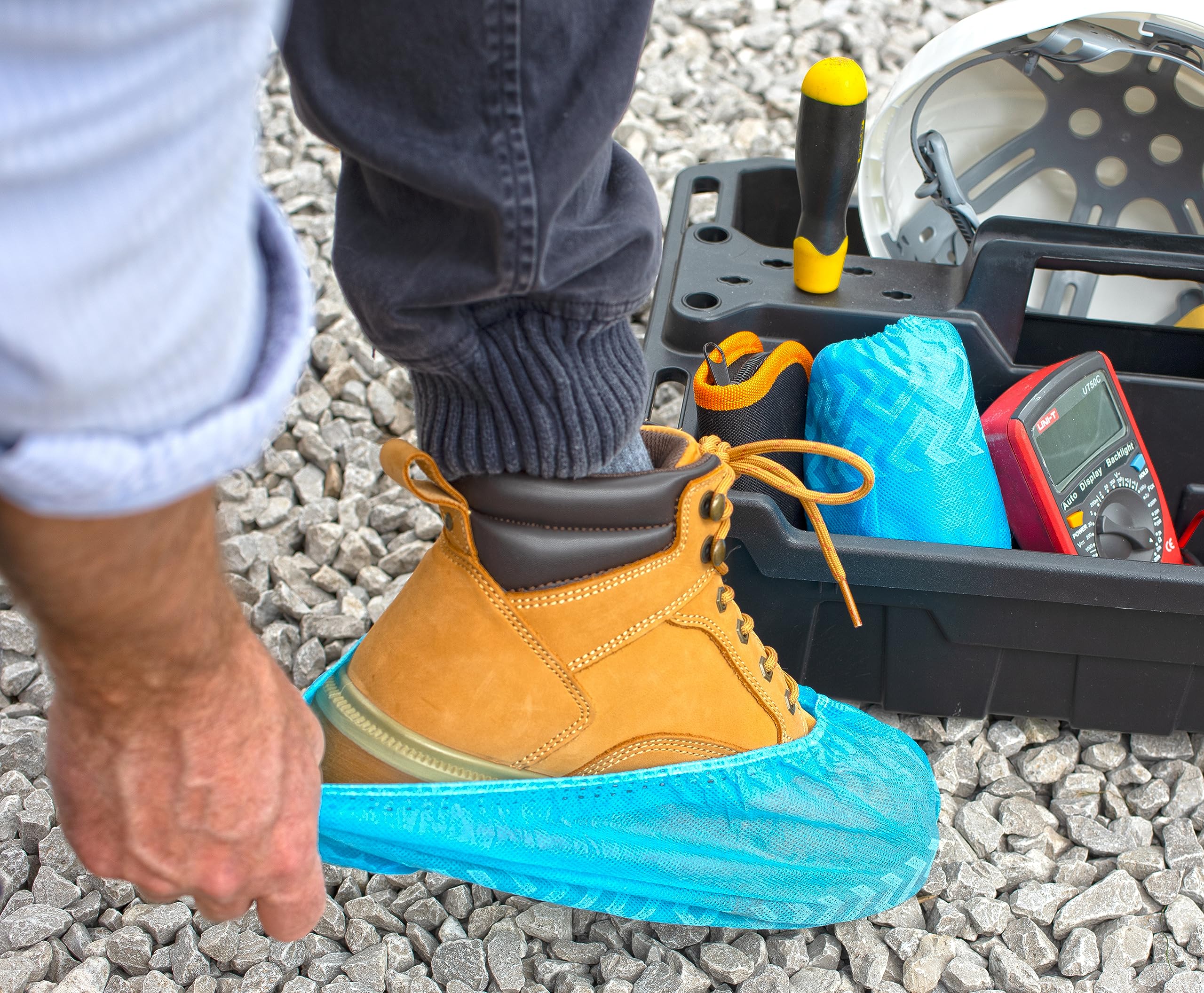 Strongman Tools non-slip shoe covers provide secure footing for indoor and outdoor projects.