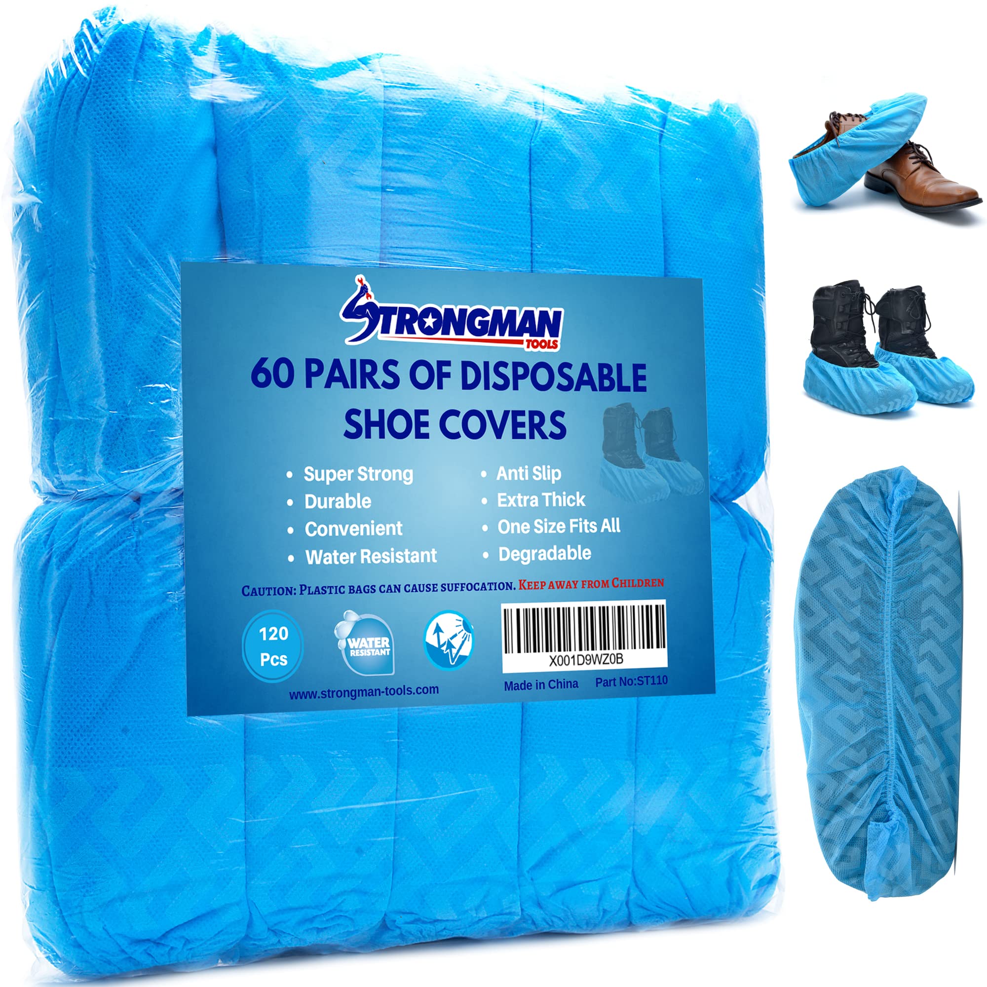 Strongman Tools shoe covers pack-60-pairs for clean protection during DIY tasks.