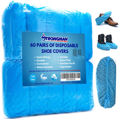 Strongman Tools shoe covers pack-60-pairs for clean protection during DIY tasks.