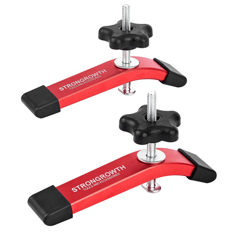 STRONGROWTH T track clamps in red secure workpieces with stable grip