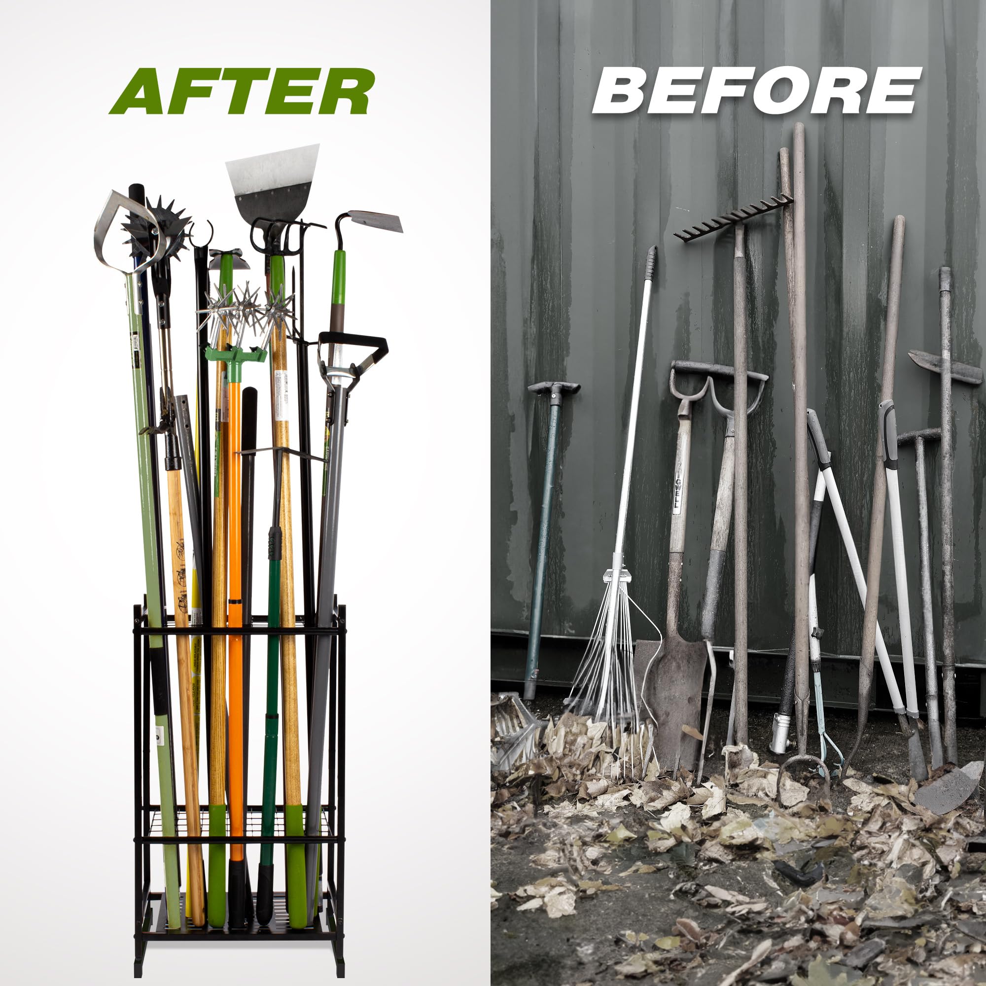 Sttoraboks-dimension-17x12x29-garden-tool-rack demonstrates compact footprint for efficient storage.
