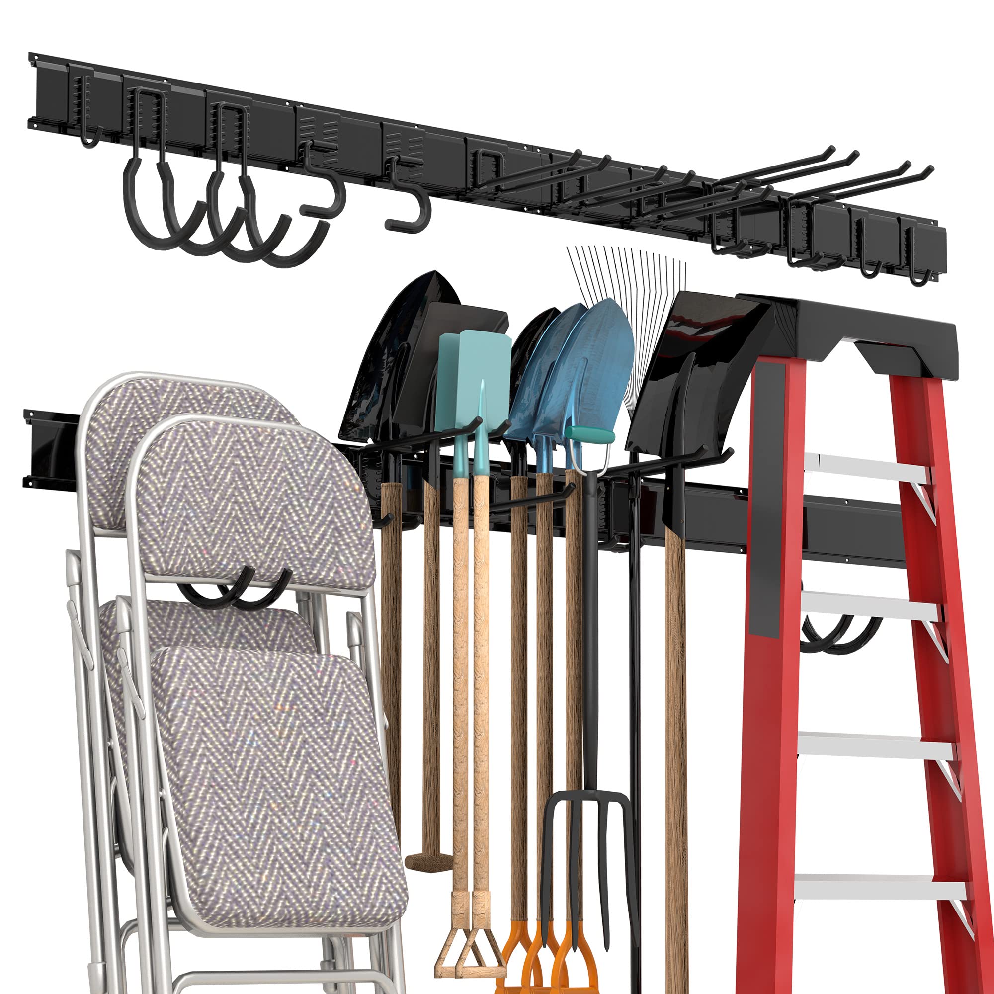 Sttoraboks garage tool storage rack keeps tools organized and within easy reach.