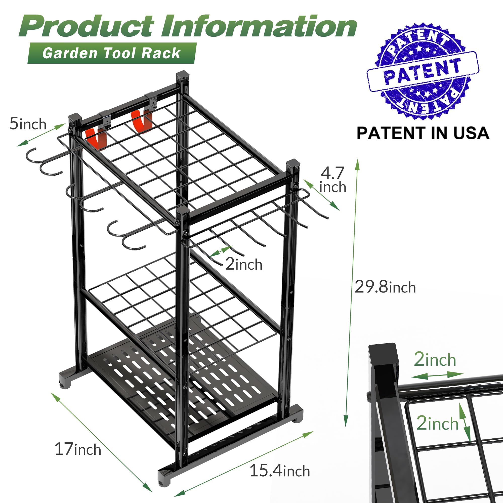 Sttoraboks garden tool organizer rack side view with multiple hooks