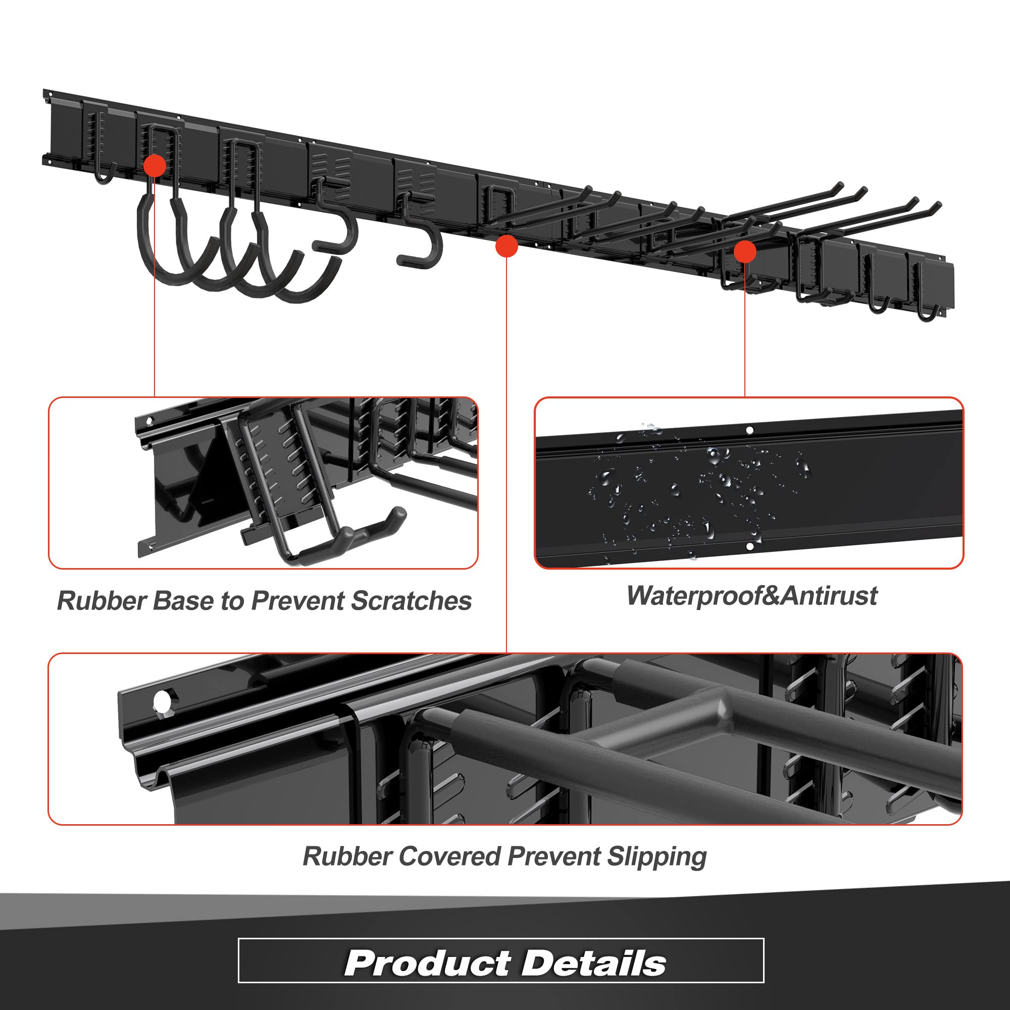 Sttoraboks rubber-coated hooks protect tool finishes and prevent slipping.