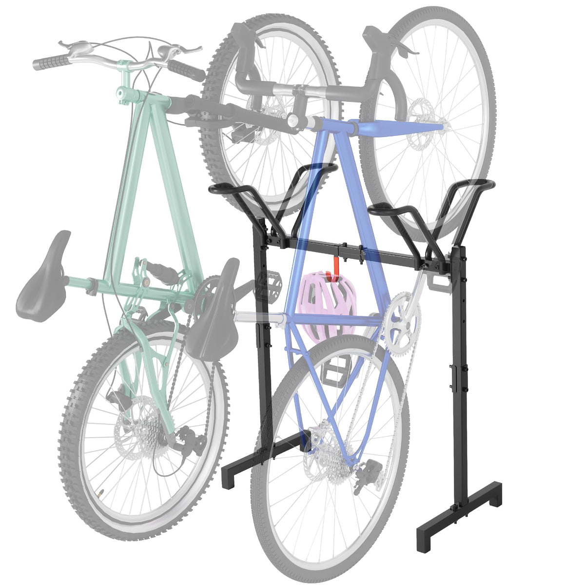 Sttoraboks two-bikes floor stand safely holds two bikes in garage or shop.