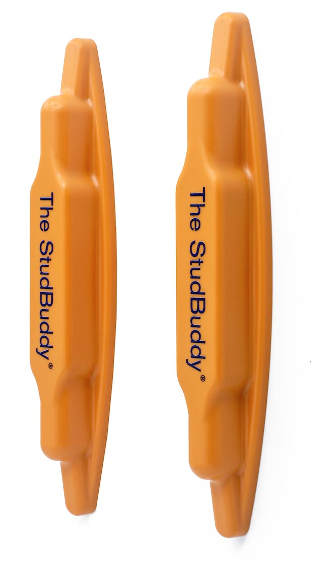 The StudBuddy front view shows quick stud location on a wall.