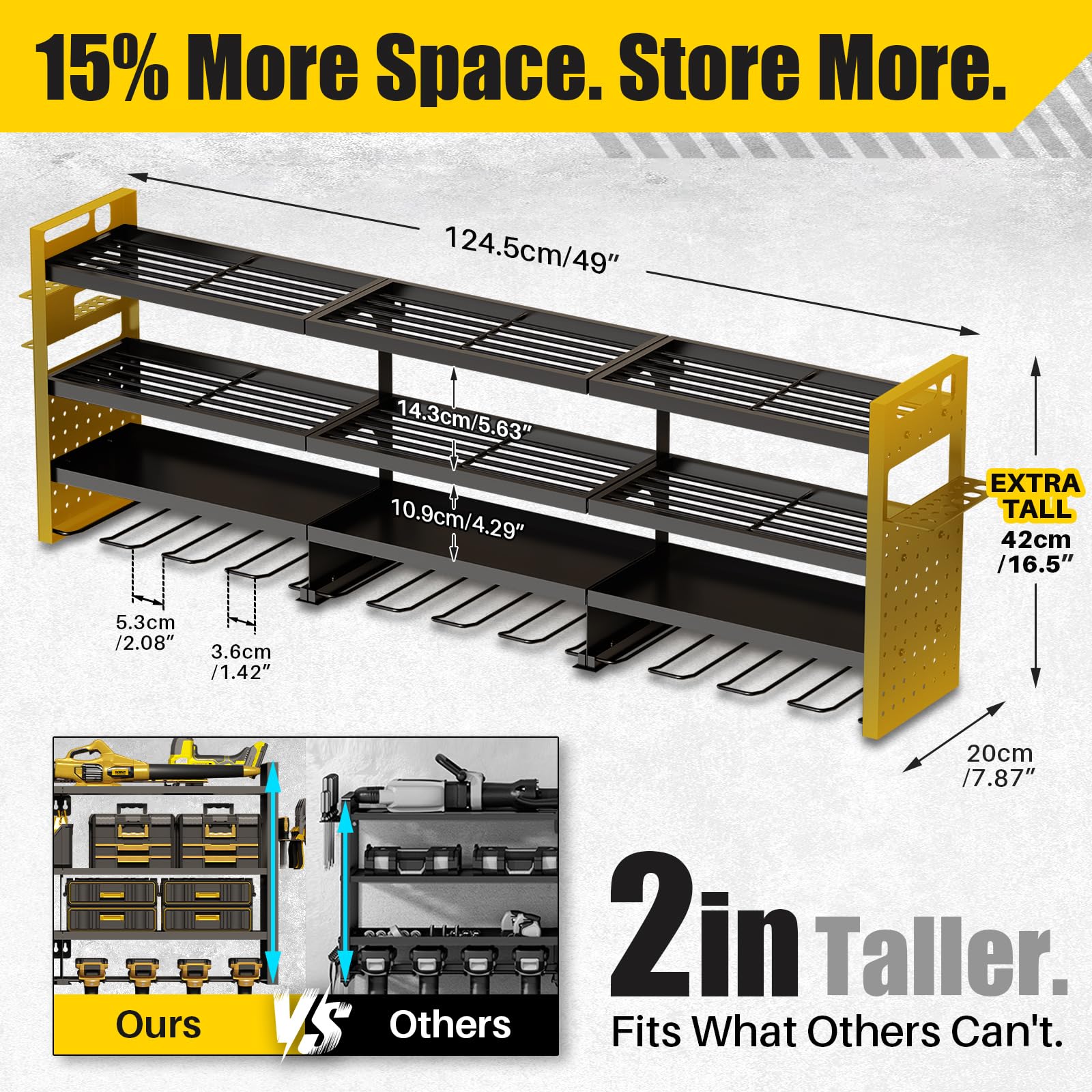 STURDIFLOW universal pegboard pattern supports easy expansion and customization.