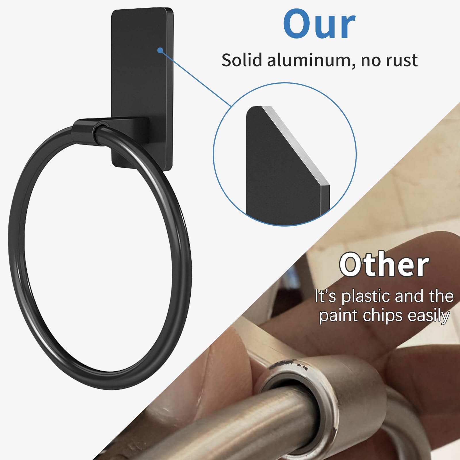 STWWO black towel holder in a modern bathroom scene