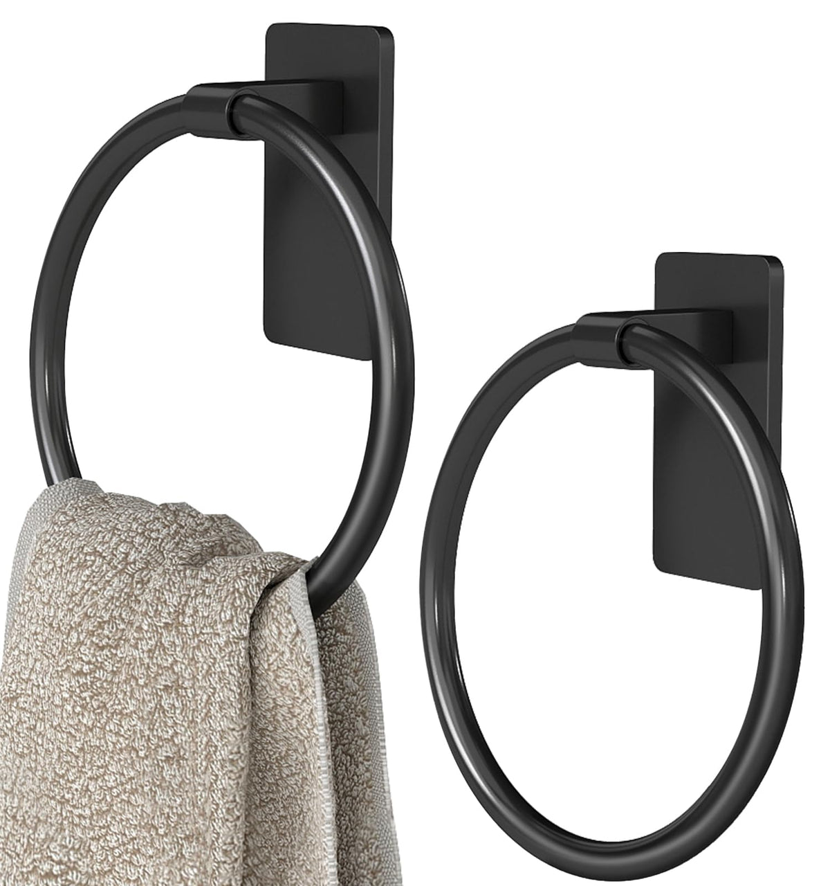 STWWO black adhesive towel holder 2-pack for easy no-drill bathroom setup