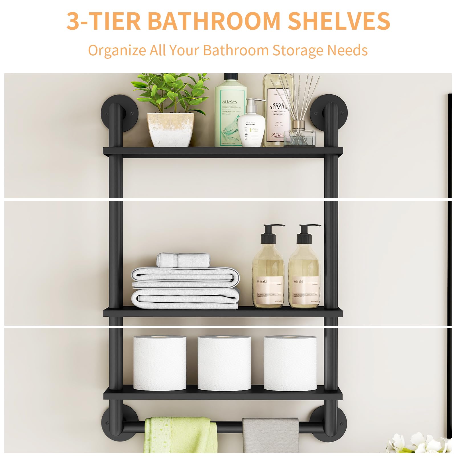 STWWO bathroom towel bar shelf keeps towels within reach