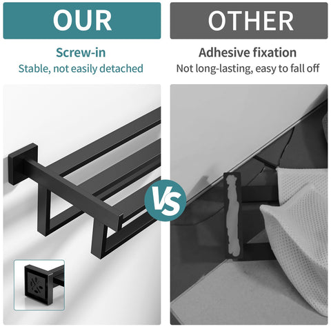 STWWO widened shelves add extra towel storage.