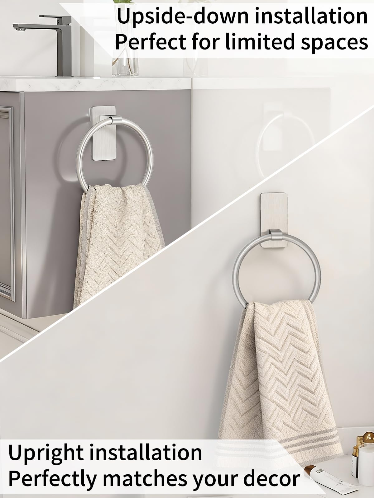 STWWO adhesive towel ring for RV bathroom, space-saving and easy reach