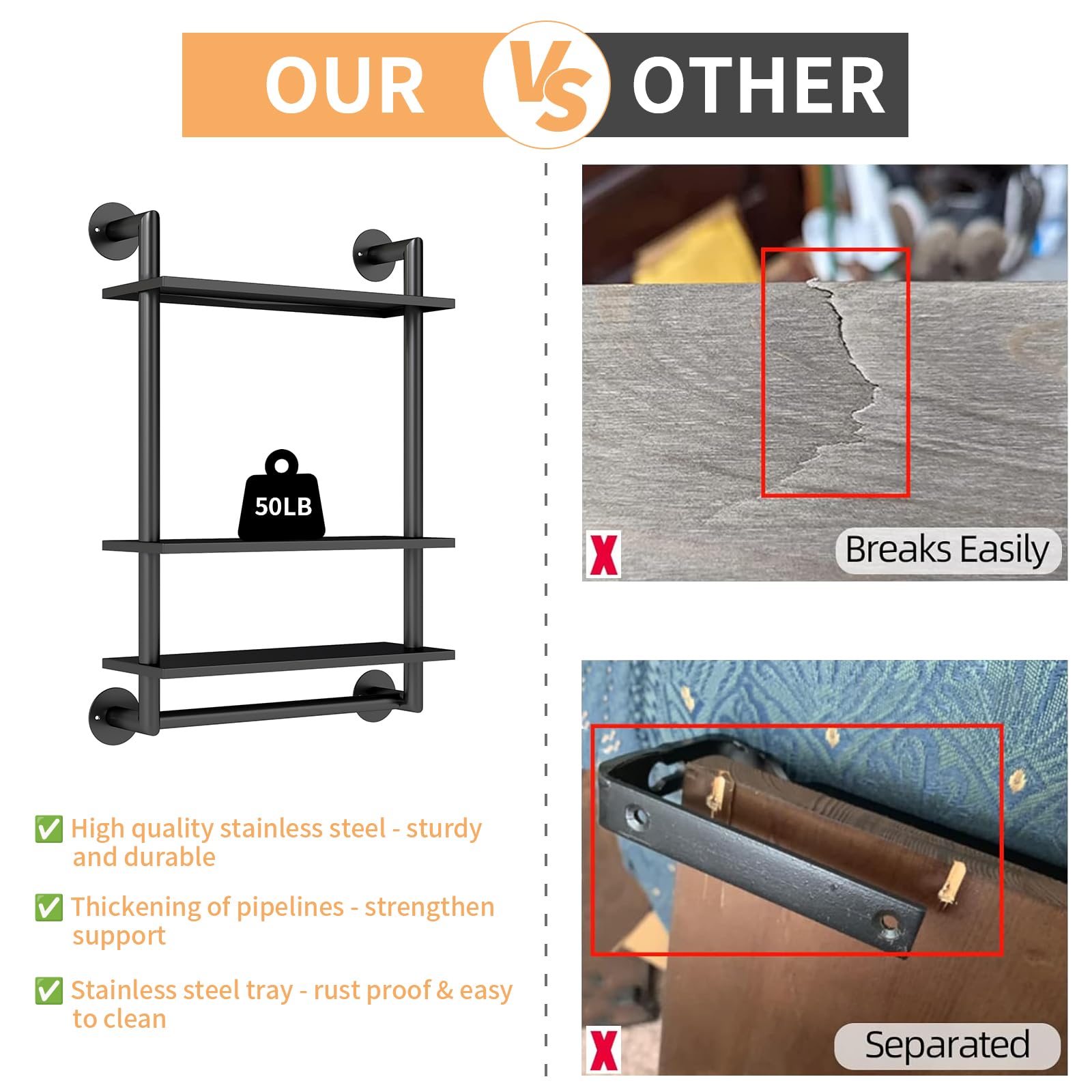 STWWO stainless steel pipe shelving, rust-resistant and modern